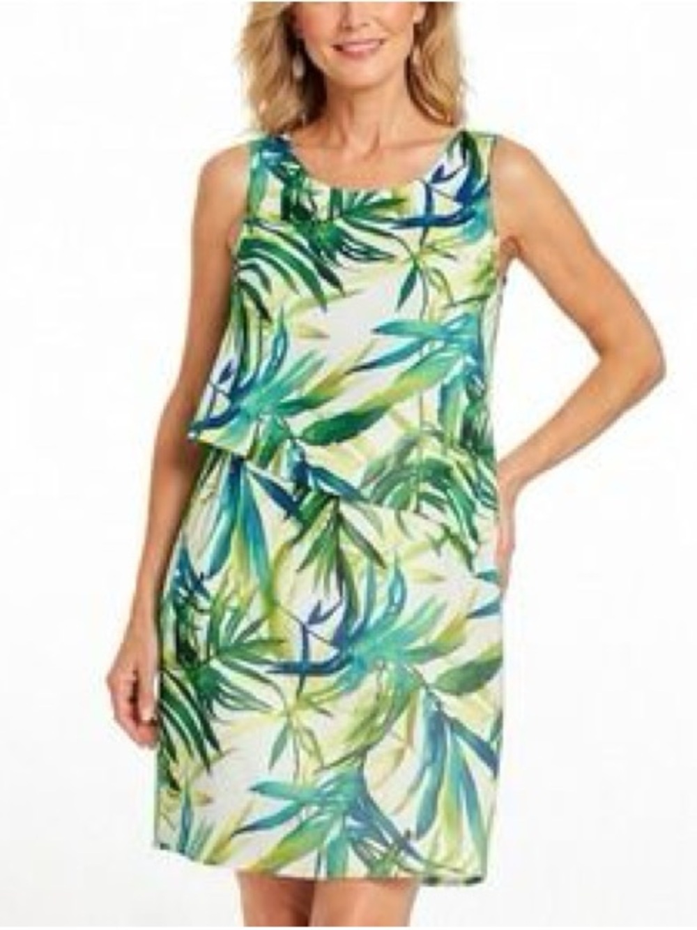 NWT Chico’s Olivia Jungle Leaf Print Dress Size 2 / US Large 12 Blue Green